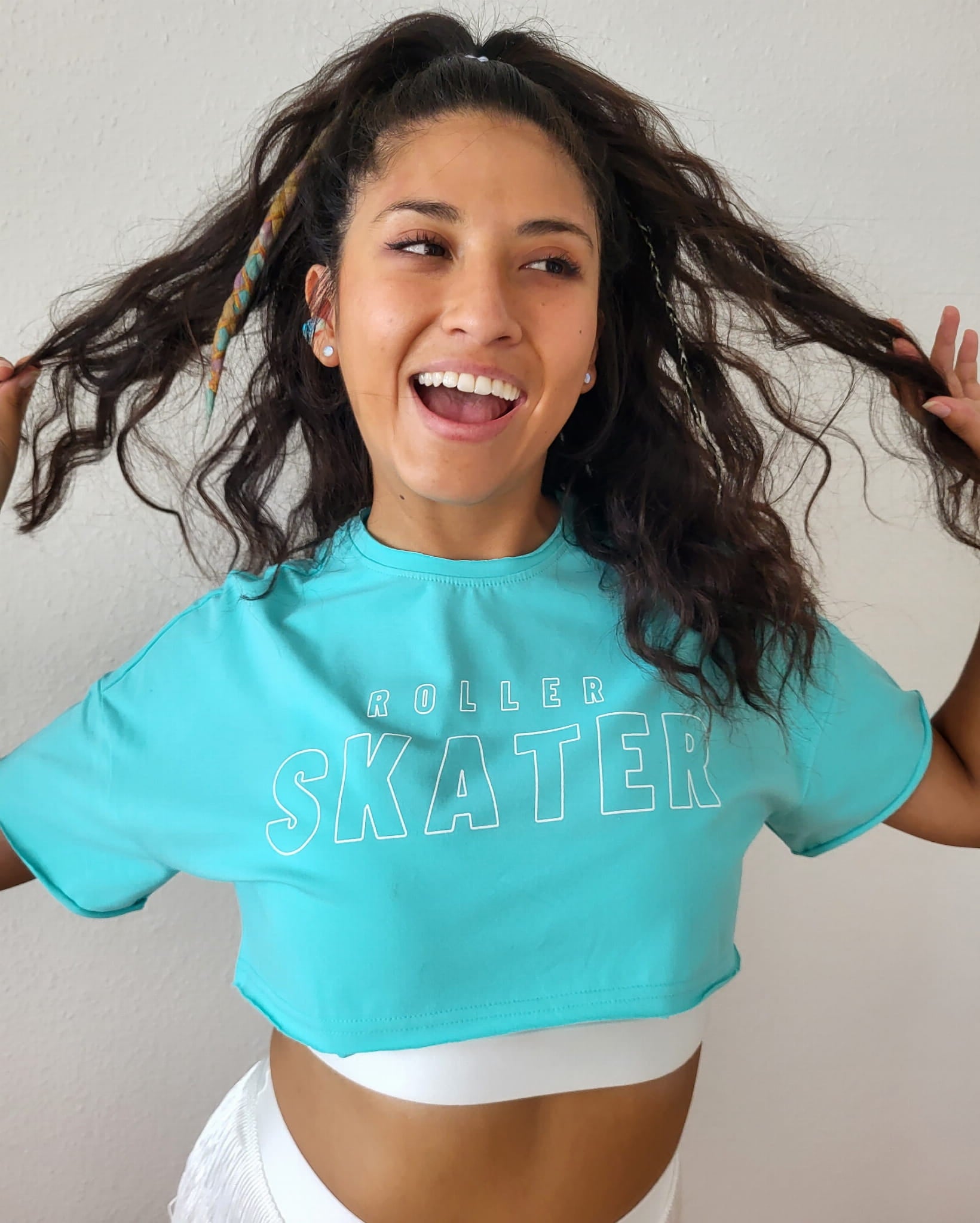 Krótki top ROLLER SKATER miętowo-biały
