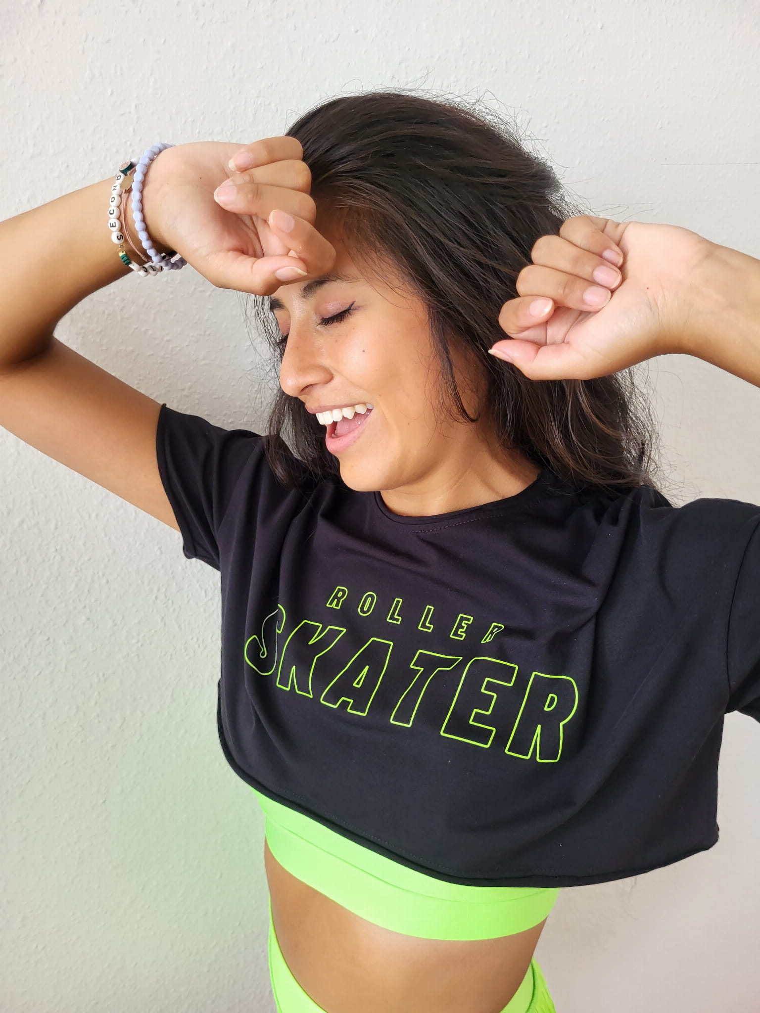 Crop Top ROLLER SKATER Czarny/Limonkowy